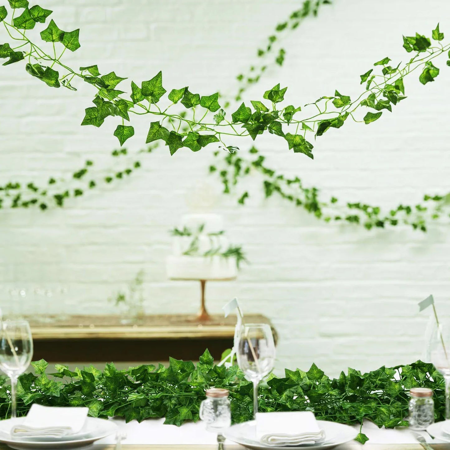 Garland Collection - Green Silk Artificial Hanging Christmas Garland