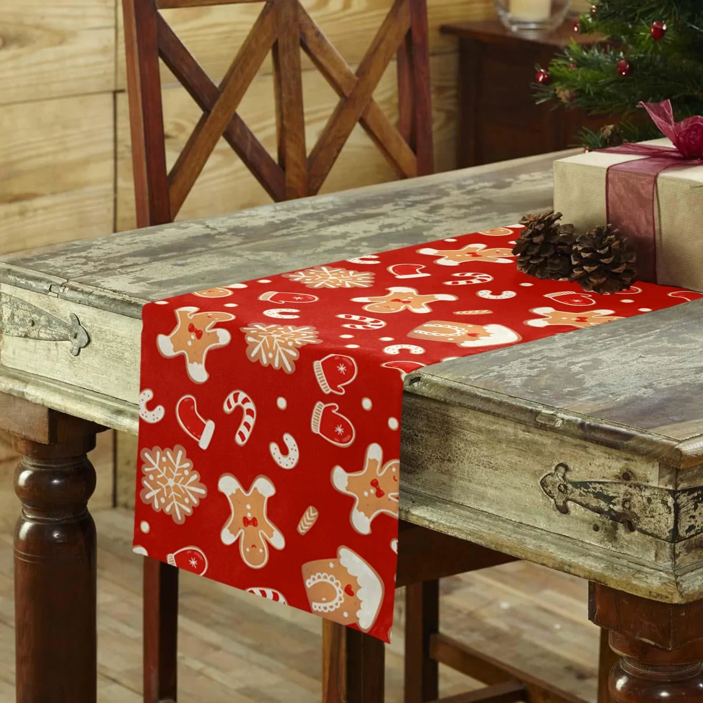 Table Runner Collection - Christmas Gingerbread Man Red Linen Table Runners