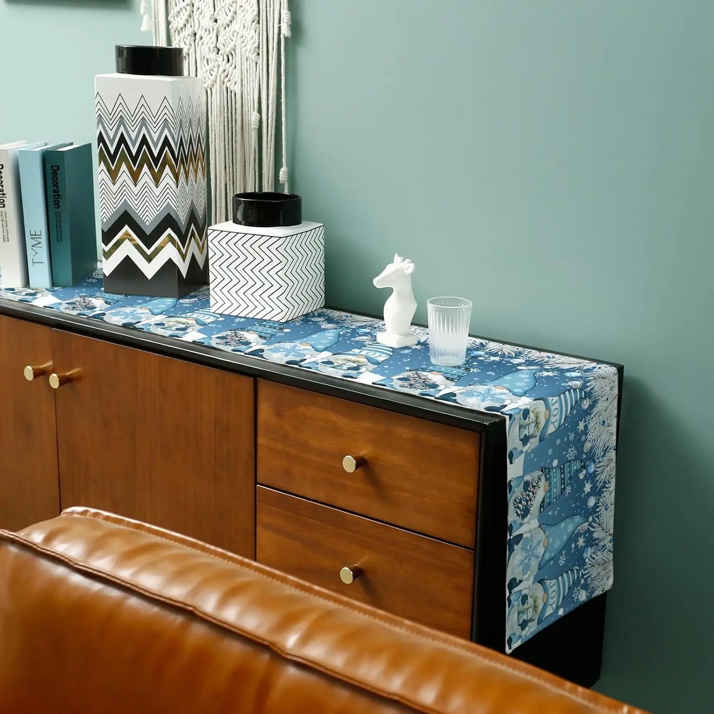 Table Runner Collection - Christmas Blue Gnomes Linen Table Runner