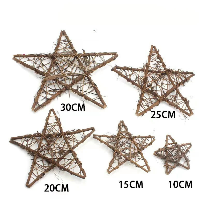 Wreath Collection - 1pc Christmas Star Round Brown Rattan Wreath
