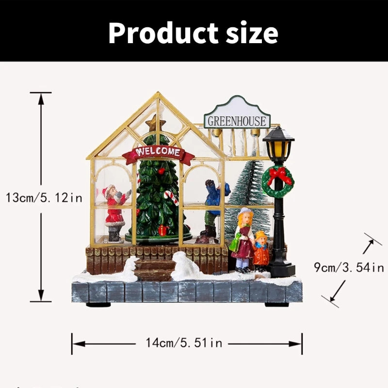 Light-Up Musical Mini Greenhouse Cottage – Resin Christmas Village House with LED & Music