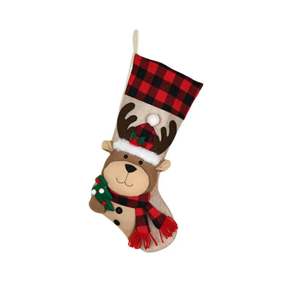 Christmas Stocking Collection - 19 Inch 3D Plush Christmas Stocking – Large Holiday Hanging Gift Sock (Snowman, Santa, Deer, Penguin & Biscuit Designs)