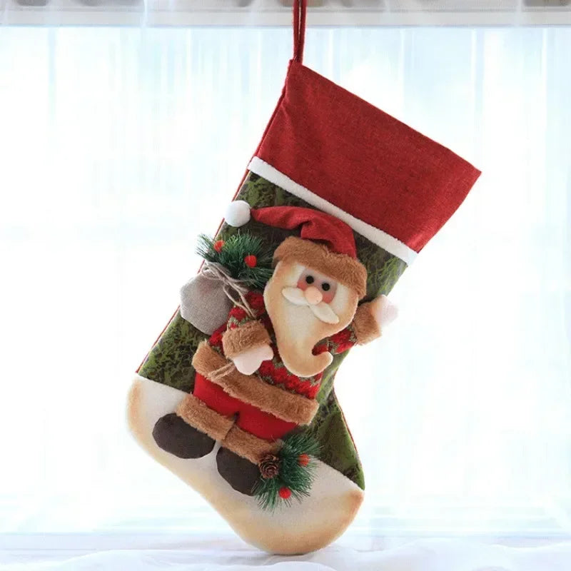 Christmas Stocking Collection - Snowman Santa Elk Kid Candy Gift Bag Sock Fireplace Decor