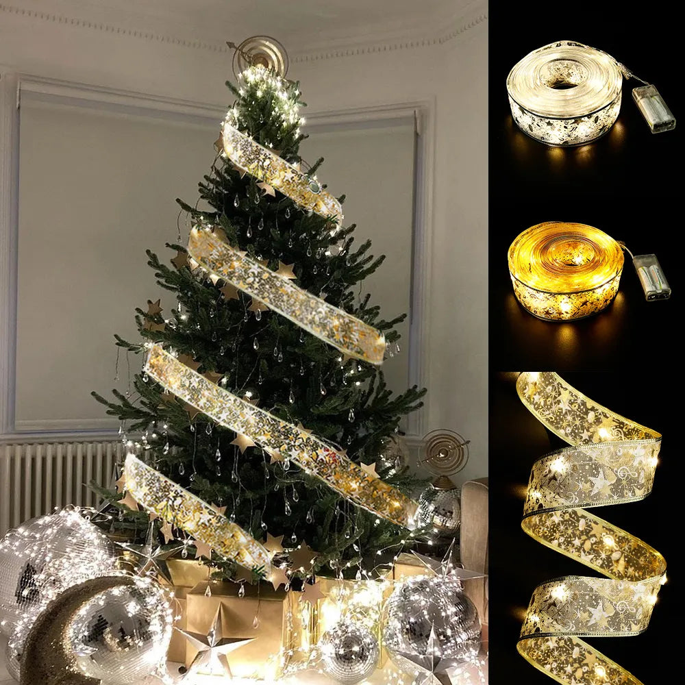 Illuminate Collection - Double Layer Fairy Lights Strings Christmas Ribbon Bows