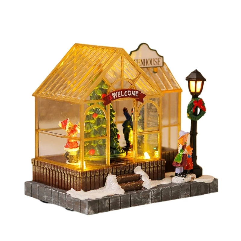 Light-Up Musical Mini Greenhouse Cottage – Resin Christmas Village House with LED & Music