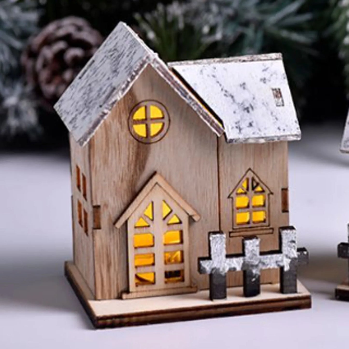 Christmas Village Collection - LED Wooden Christmas Village House Ornament – Light-Up Hanging Cabin Decor