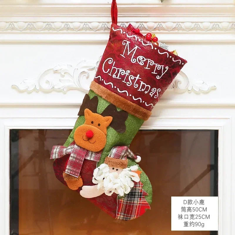 Christmas Stocking Collection -  Snowman Santa Elk Kid Candy Gift Bag Sock Fireplace Decor