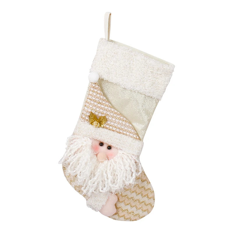 Christmas Stocking Collection - Gold Sequins Christmas Santa Claus Snowman Christmas Tree Socking