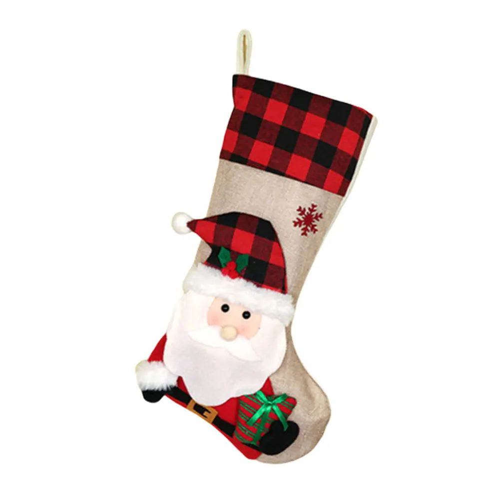 Christmas Stocking Collection -  19 Inch 3D Plush Christmas Stocking – Large Holiday Hanging Gift Sock (Snowman, Santa, Deer, Penguin & Biscuit Designs)