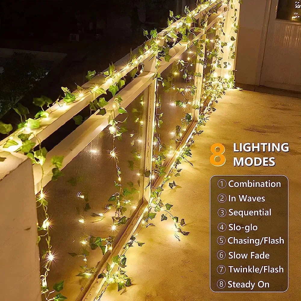 Garland Collection - USB Battery Powered Green Leaf String Lights