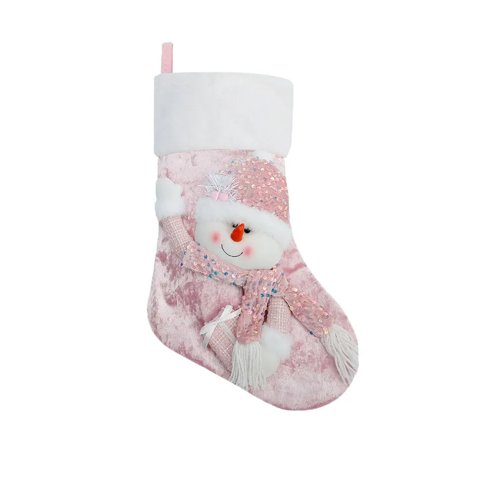 Christmas Stocking Collection - Large Colourful Christmas Stocking – 47×25cm Holiday Hanging Gift Sock (Pink, Green, Blue, Gold)