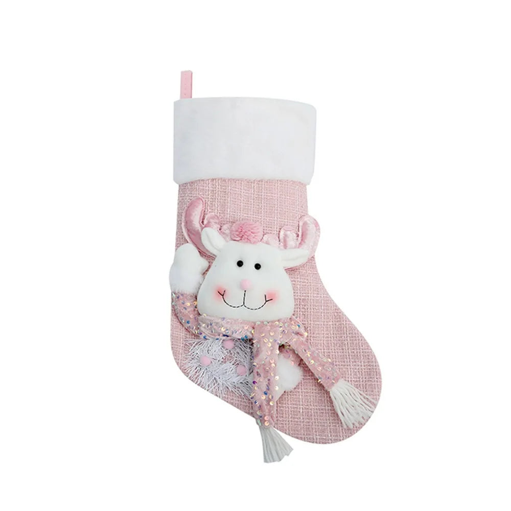Christmas Stocking Collection - Large Colourful Christmas Stocking – 47×25cm Holiday Hanging Gift Sock (Pink, Green, Blue, Gold)