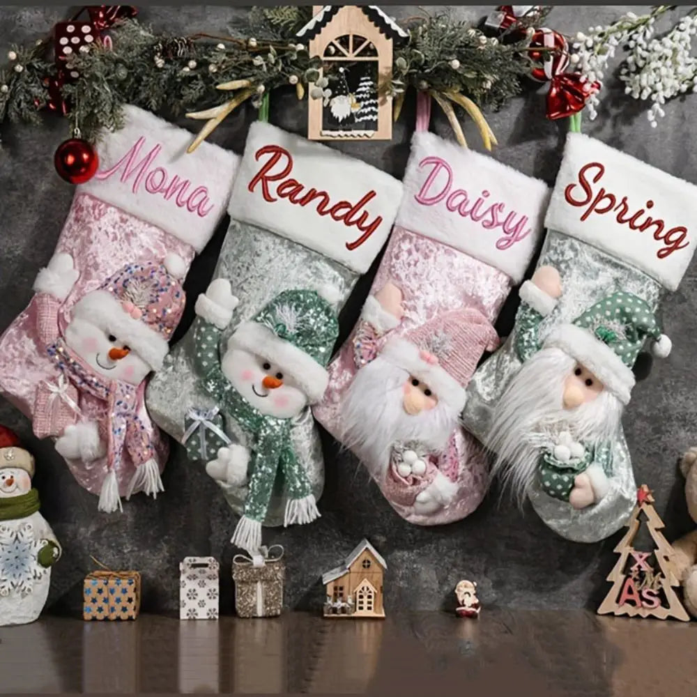 Christmas Stocking Collection - Large Colourful Christmas Stocking – 47×25cm Holiday Hanging Gift Sock (Pink, Green, Blue, Gold)