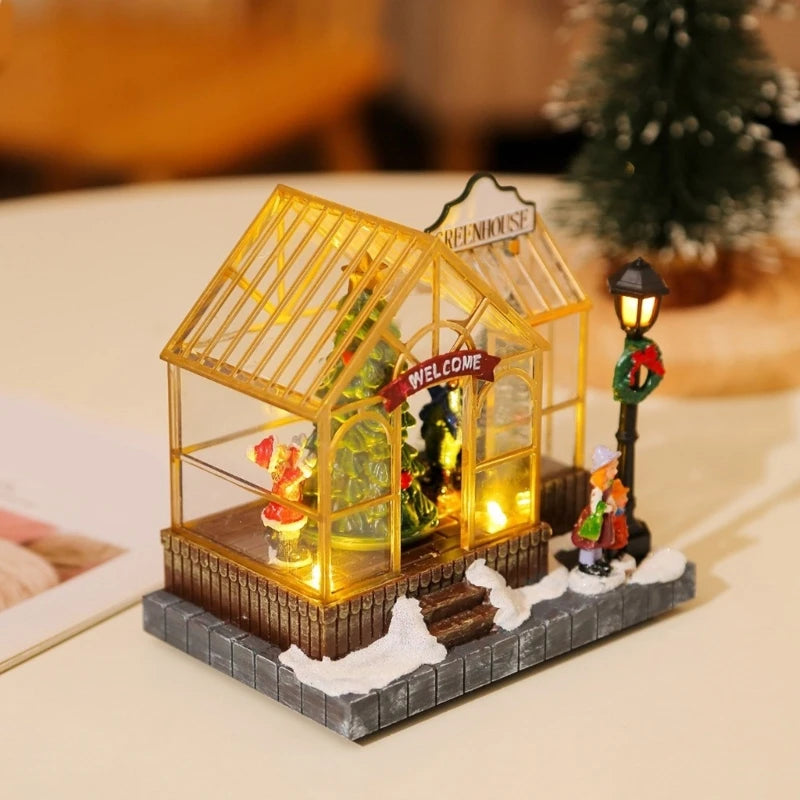 Light-Up Musical Mini Greenhouse Cottage – Resin Christmas Village House with LED & Music