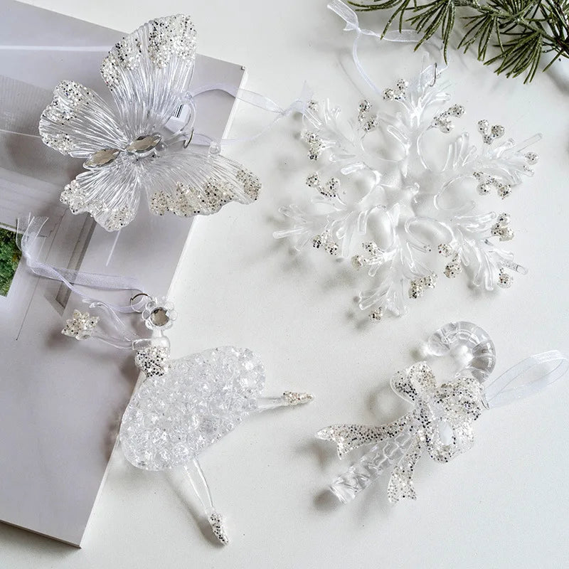 Glass Christmas Hanging Ornaments – Snowflake, Deer & Angel Decorative Pendants