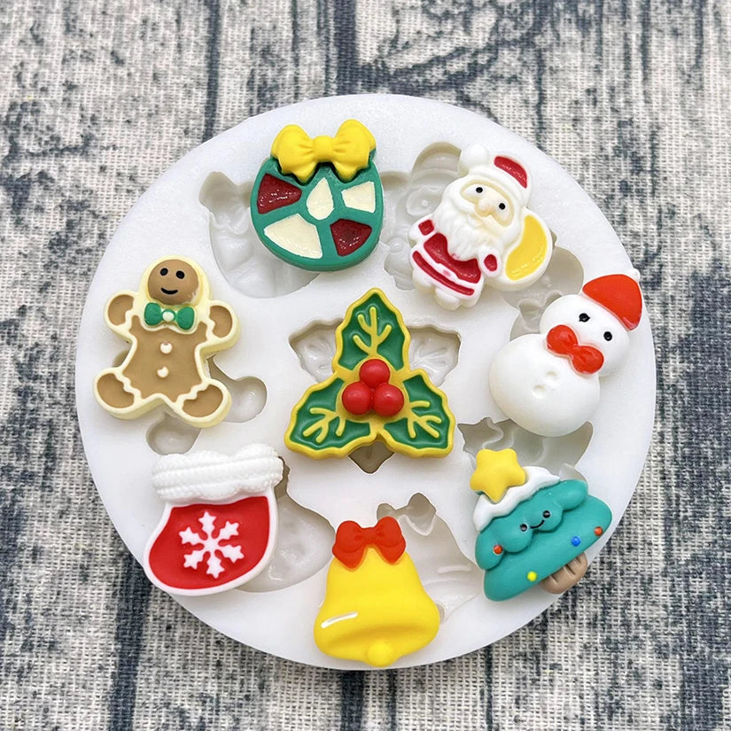Baking Collection - Christmas Holly Reindeer Jingle Bell Ornaments Silicone Sugarcraft Mold