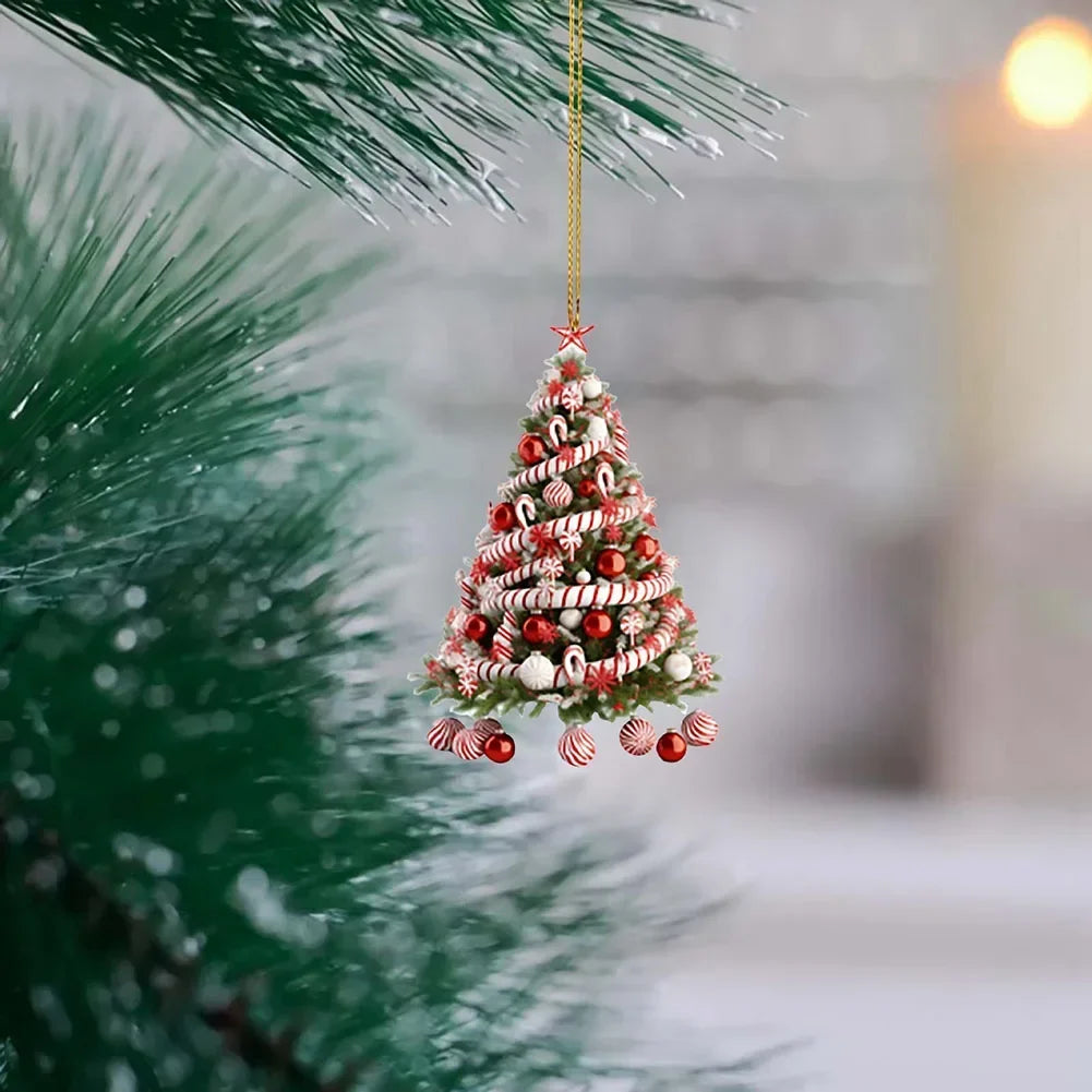 Red Acrylic Christmas Tree Pendant – 8cm Reflective Hanging Ornament