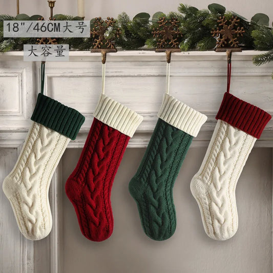 Christmas Stocking Collection - 18 inch Large Christmas Stocking, Knitted Stocking