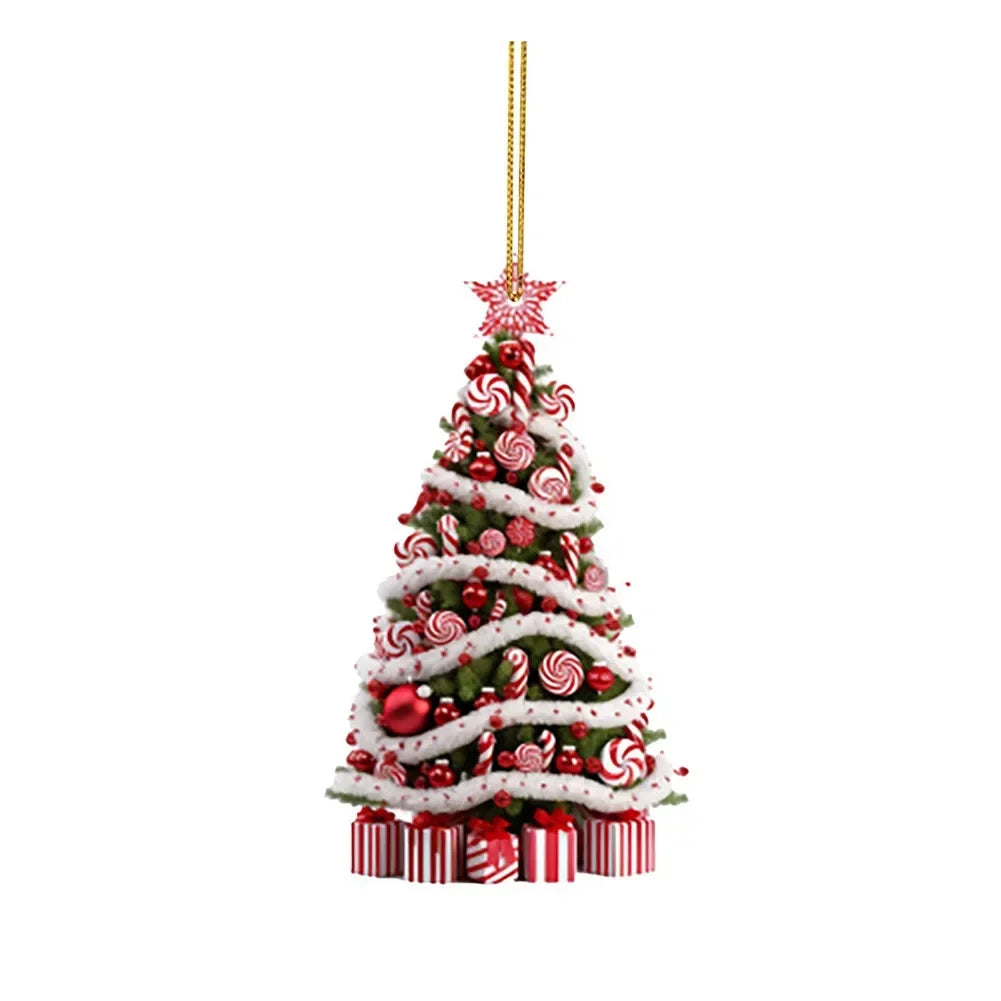 Red Acrylic Christmas Tree Pendant – 8cm Reflective Hanging Ornament