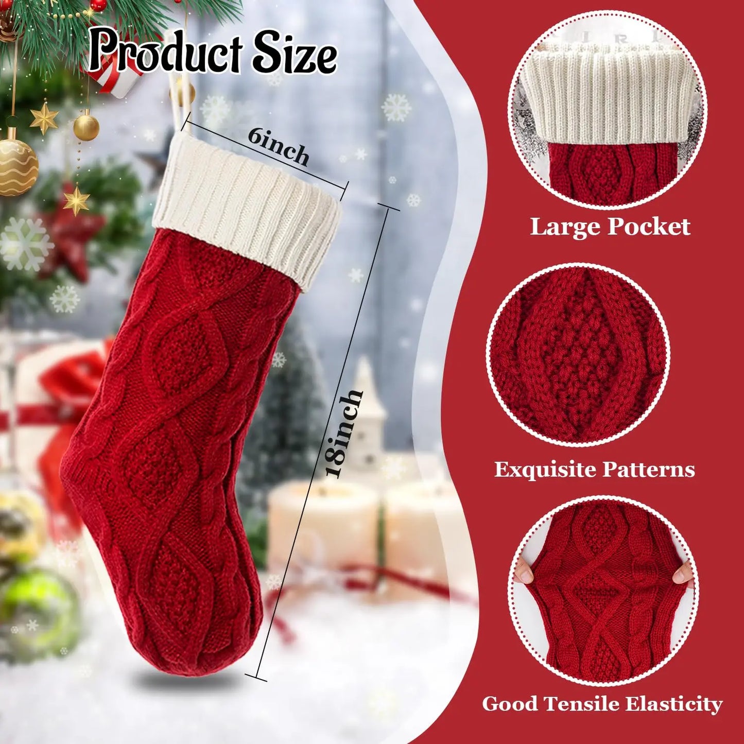 Christmas Stocking Collection - 18 inch Large Christmas Stocking, Knitted Stocking