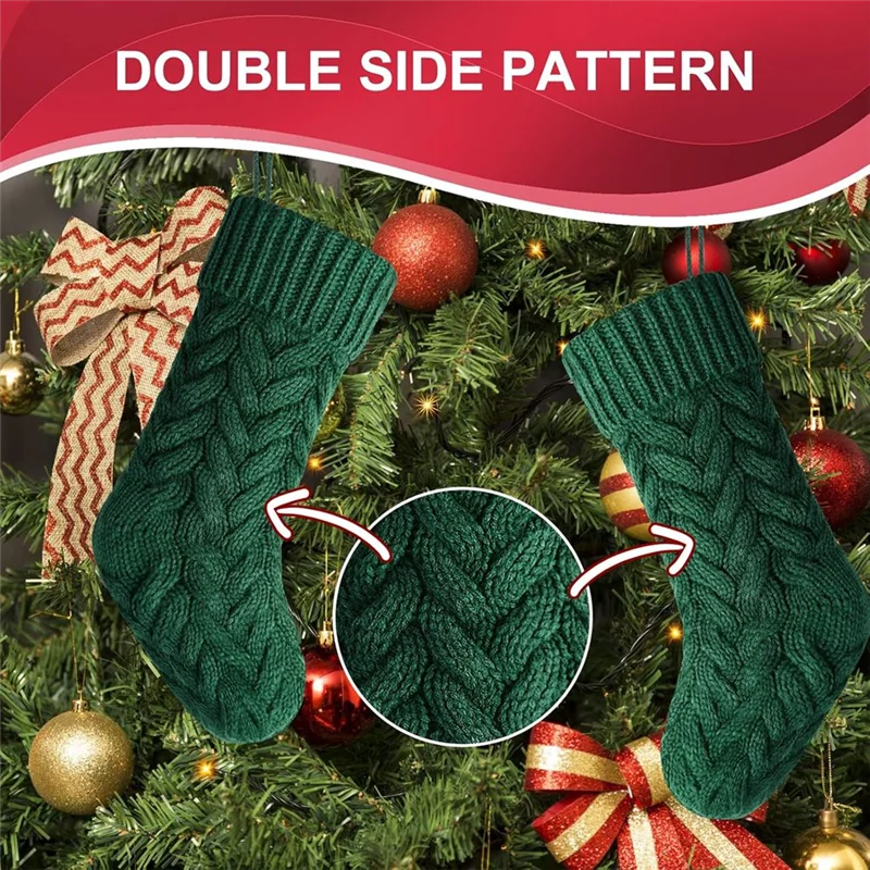 Christmas Stocking Collection - 6pcs Knitted Christmas Stockings Set – Large 18” Holiday Hanging Socks (Red, Green & Ivory)