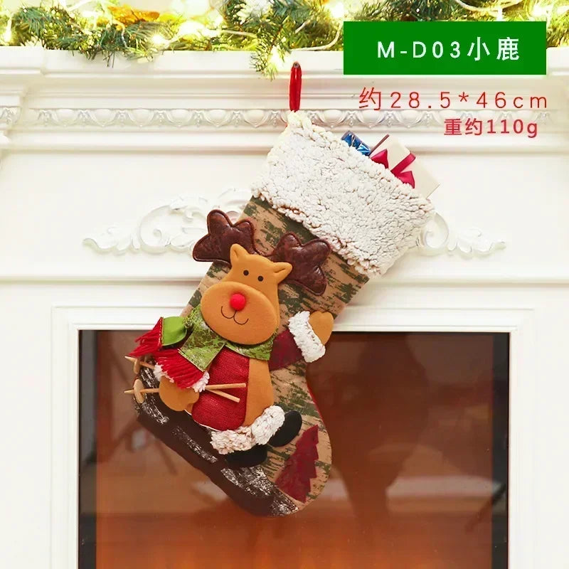 Christmas Stocking Collection -  Snowman Santa Elk Kid Candy Gift Bag Sock Fireplace Decor