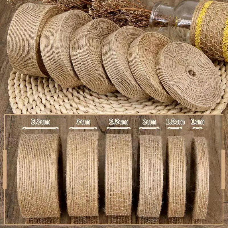 Ribbon Collection - Natural Vintage Jute Ribbon Roll with Decorative Bow – Elegant Rustic Ribbon for Crafts, Gift Wrapping & Home Décor