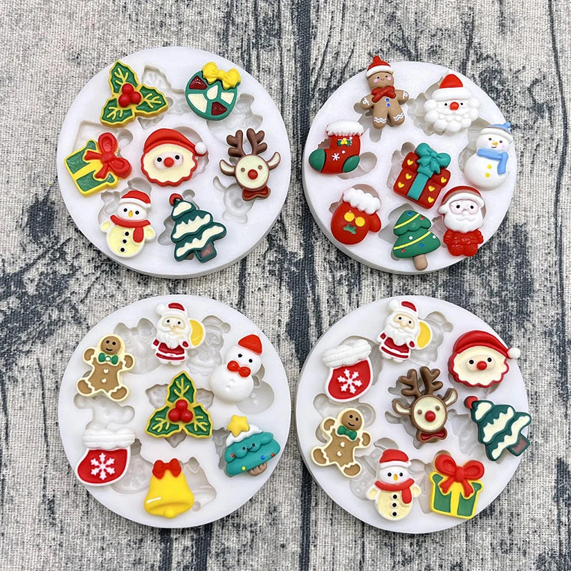 Baking Collection - Christmas Holly Reindeer Jingle Bell Ornaments Silicone Sugarcraft Mold