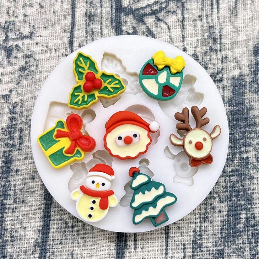 Baking Collection - Christmas Holly Reindeer Jingle Bell Ornaments Silicone Sugarcraft Mold