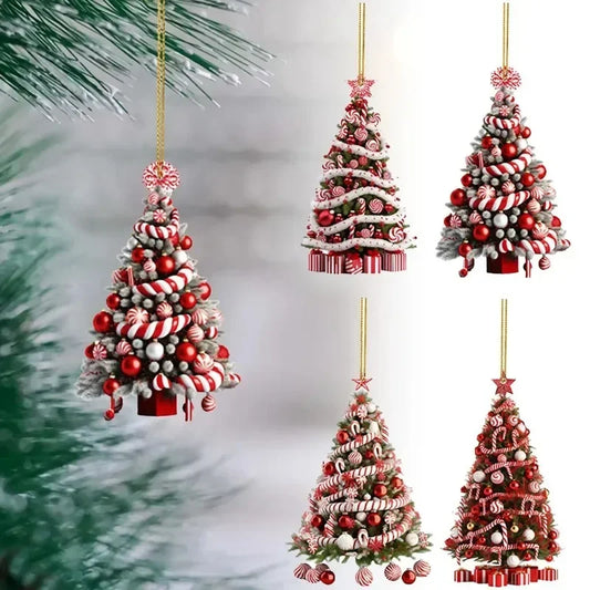 Red Acrylic Christmas Tree Pendant – 8cm Reflective Hanging Ornament