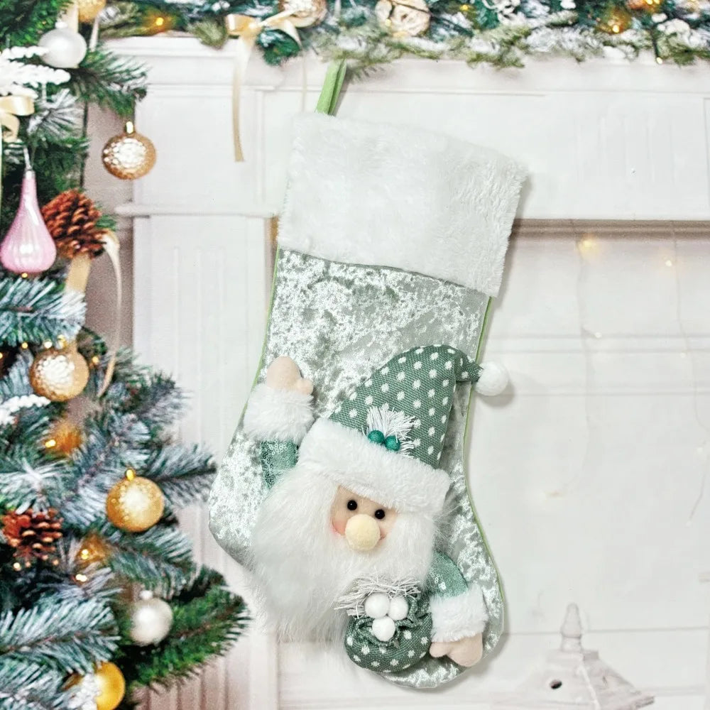Christmas Stocking Collection - Large Colourful Christmas Stocking – 47×25cm Holiday Hanging Gift Sock (Pink, Green, Blue, Gold)