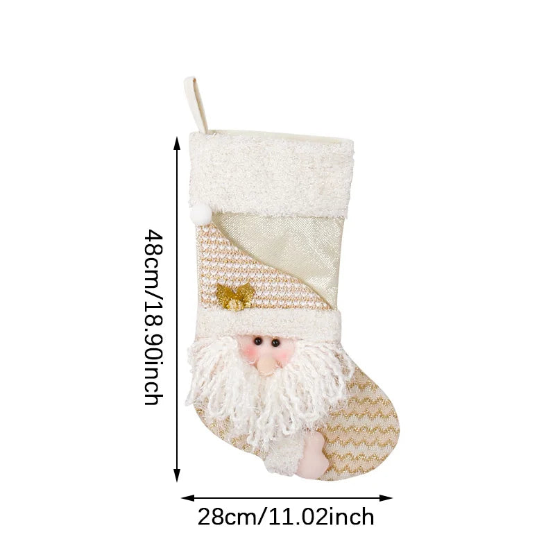Christmas Stocking Collection - Gold Sequins Christmas Santa Claus Snowman Christmas Tree Socking