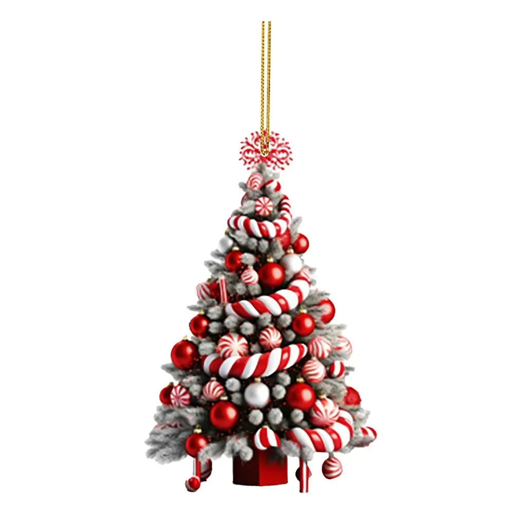 Red Acrylic Christmas Tree Pendant – 8cm Reflective Hanging Ornament