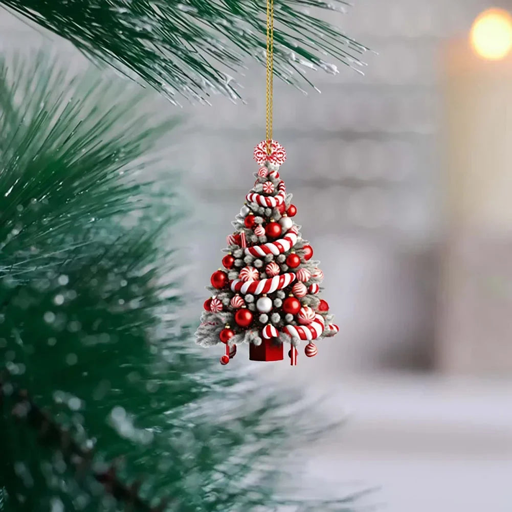 Red Acrylic Christmas Tree Pendant – 8cm Reflective Hanging Ornament