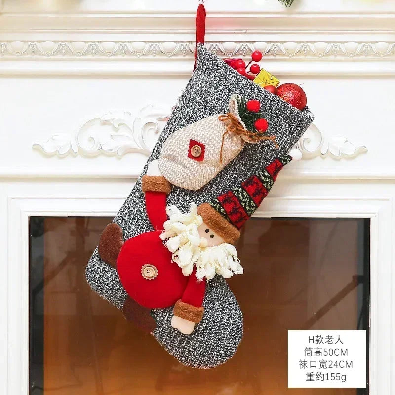Christmas Stocking Collection -  Snowman Santa Elk Kid Candy Gift Bag Sock Fireplace Decor