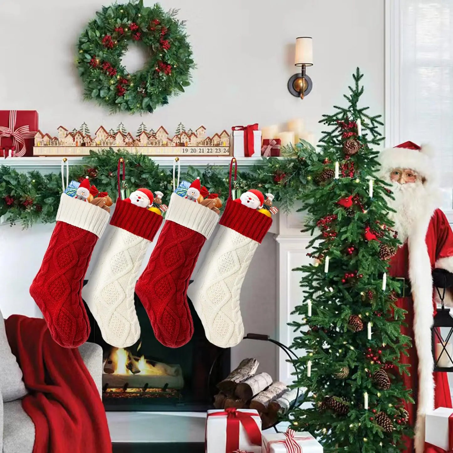Christmas Stocking Collection - 18 inch Large Christmas Stocking, Knitted Stocking