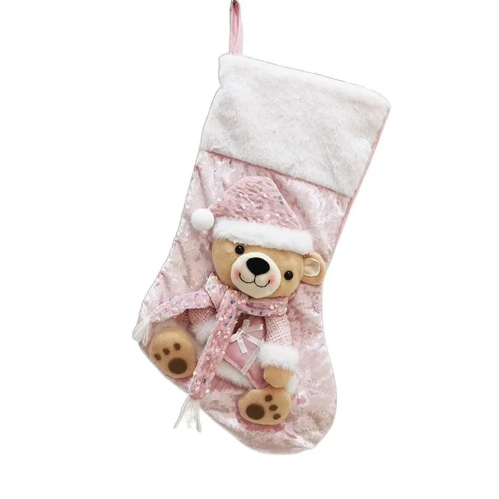 Christmas Stocking Collection - Large Colourful Christmas Stocking – 47×25cm Holiday Hanging Gift Sock (Pink, Green, Blue, Gold)