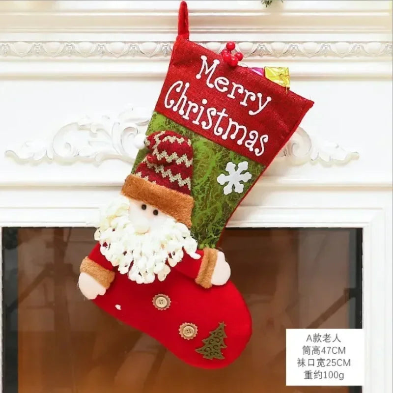 Christmas Stocking Collection -  Snowman Santa Elk Kid Candy Gift Bag Sock Fireplace Decor