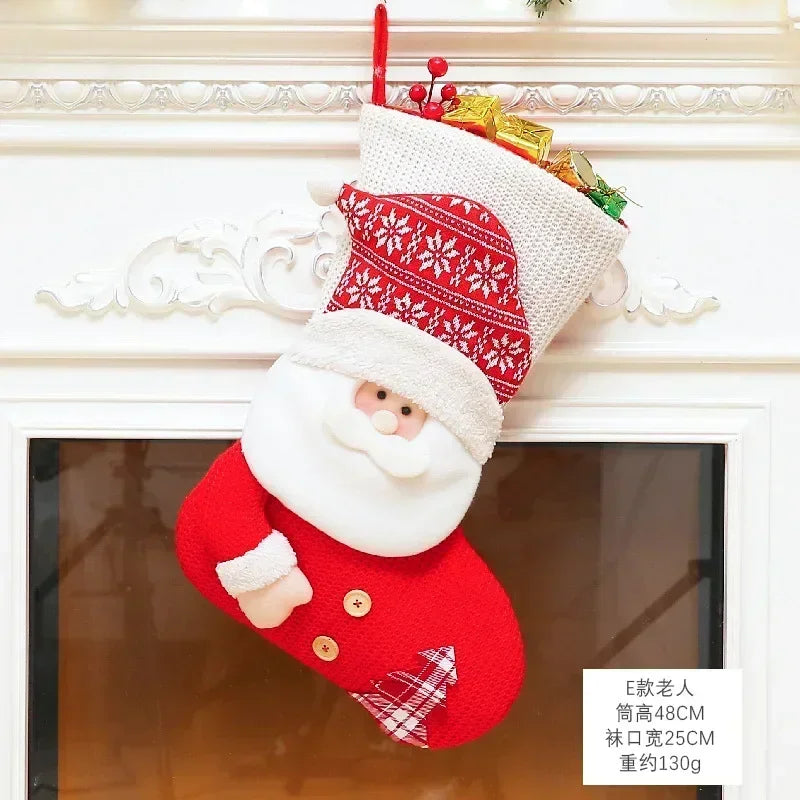 Christmas Stocking Collection -  Snowman Santa Elk Kid Candy Gift Bag Sock Fireplace Decor