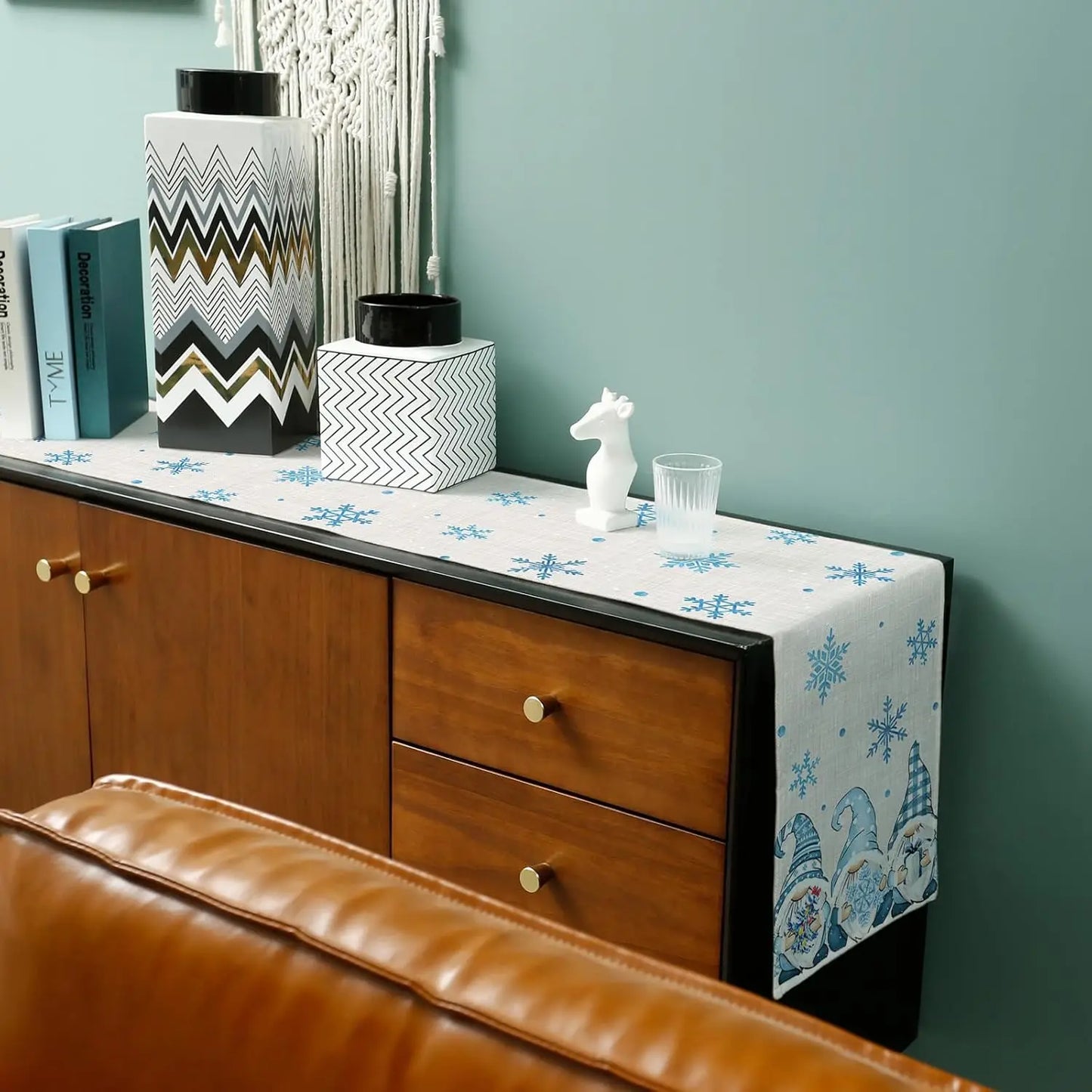 Table Runner Collection - Christmas Blue Gnomes Snowflake Linen Table Runners
