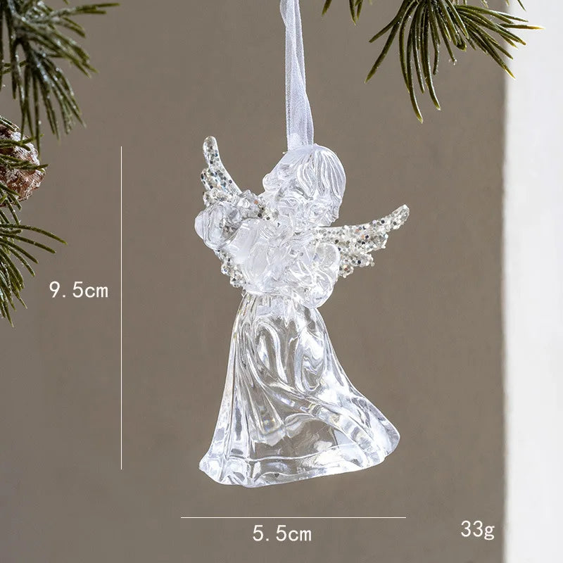 Glass Christmas Hanging Ornaments – Snowflake, Deer & Angel Decorative Pendants