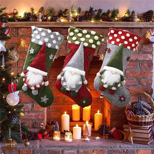 Christmas Stocking Collection - Christmas Faceless Doll Stocking – Large Plush Hanging Gift Stocking (26×47cm)