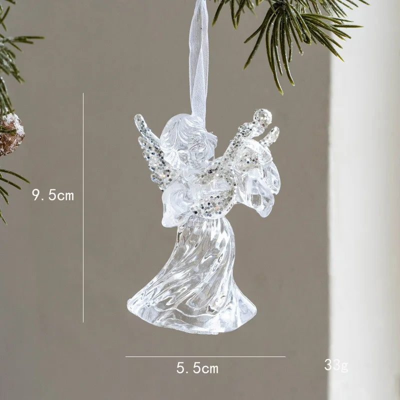 Glass Christmas Hanging Ornaments – Snowflake, Deer & Angel Decorative Pendants
