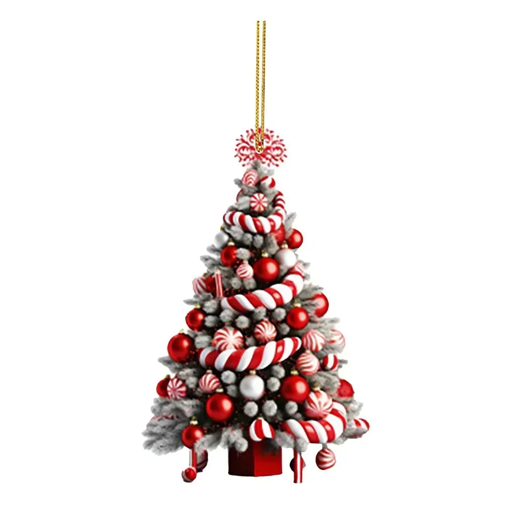 Red Acrylic Christmas Tree Pendant – 8cm Reflective Hanging Ornament