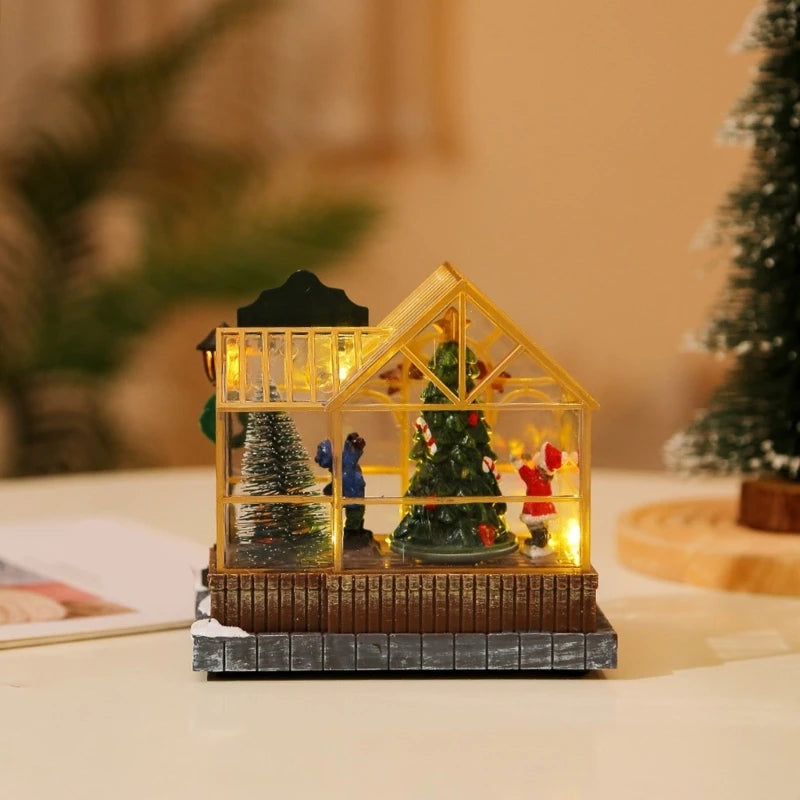Light-Up Musical Mini Greenhouse Cottage – Resin Christmas Village House with LED & Music