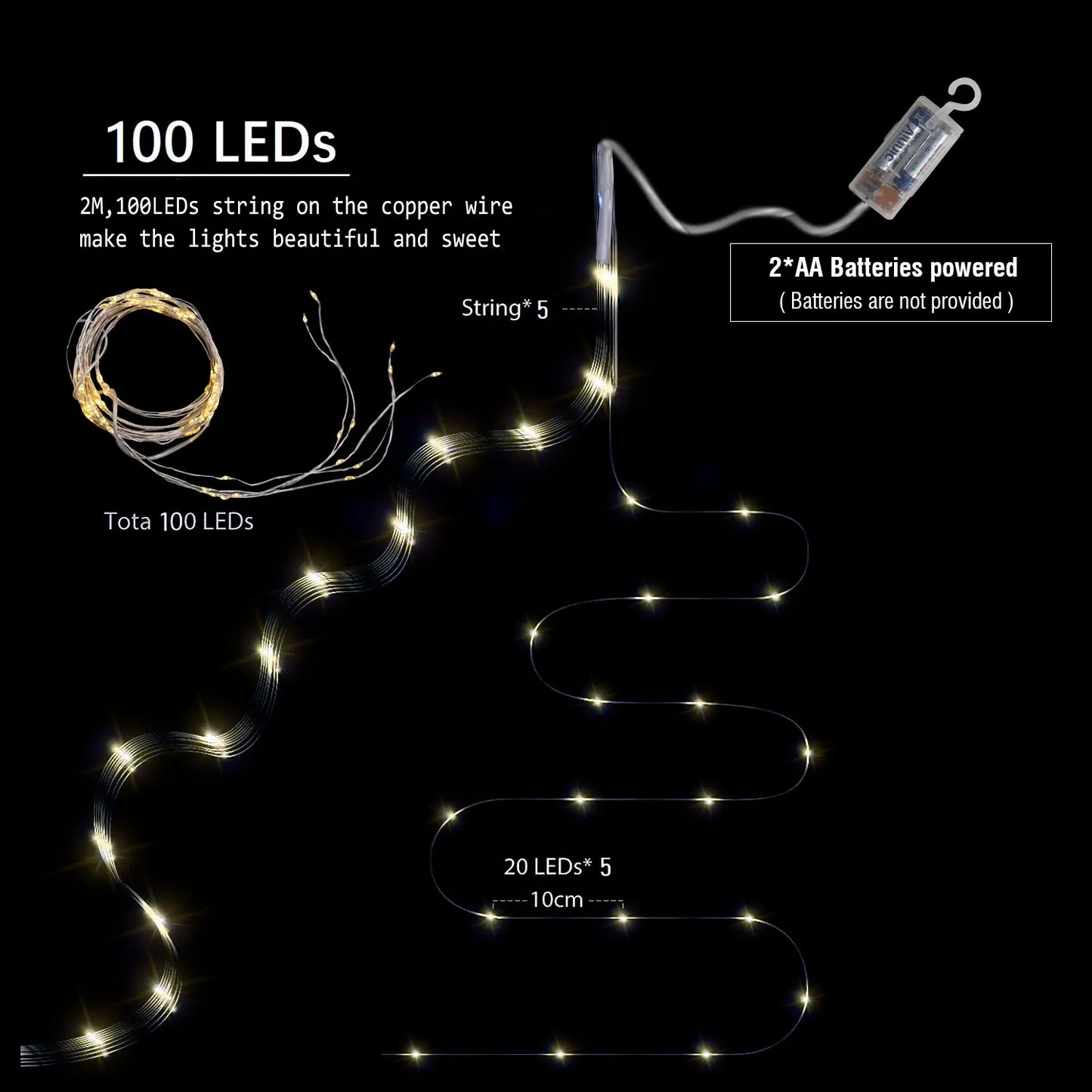 LED Waterfall Branch Lights – Battery Operated Christmas Garland (2M, 100 LEDs)