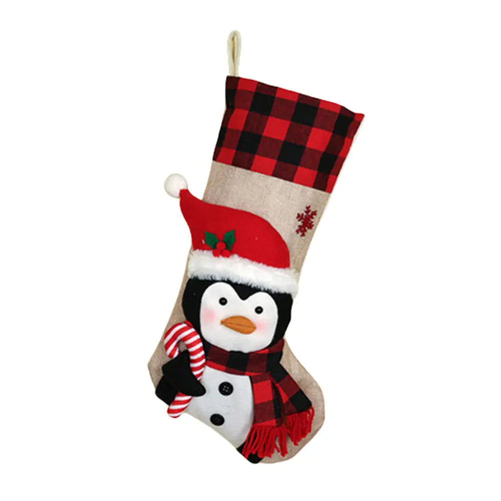 Christmas Stocking Collection -  19 Inch 3D Plush Christmas Stocking – Large Holiday Hanging Gift Sock (Snowman, Santa, Deer, Penguin & Biscuit Designs)
