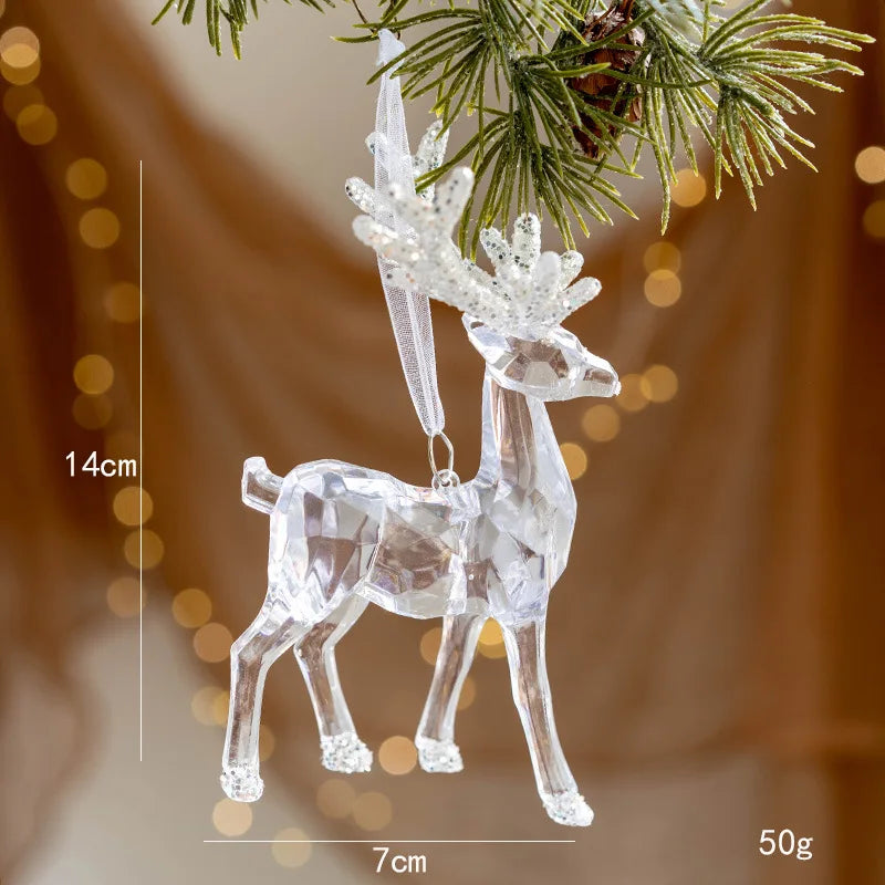 Glass Christmas Hanging Ornaments – Snowflake, Deer & Angel Decorative Pendants