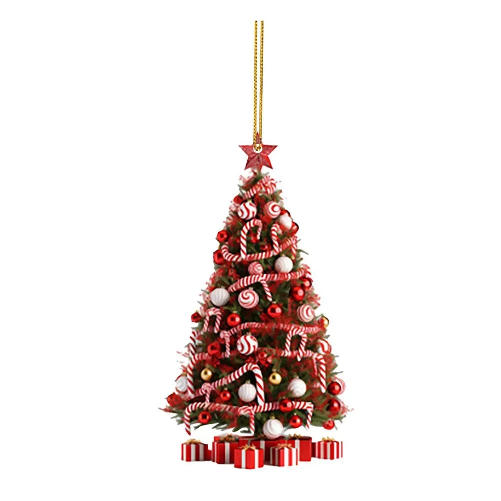Red Acrylic Christmas Tree Pendant – 8cm Reflective Hanging Ornament