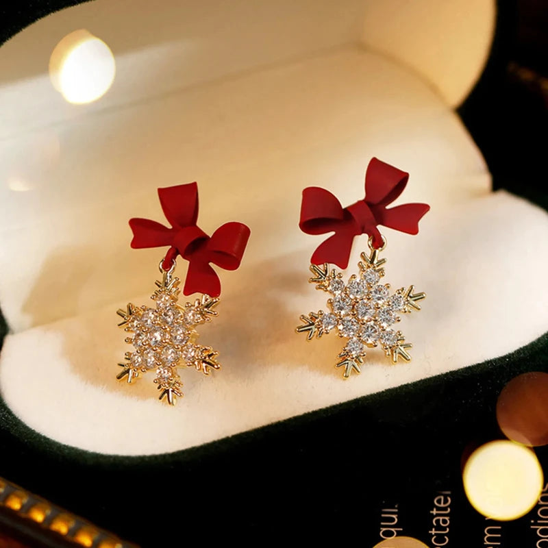 Jewellery Collection - New Red Bow Knot Snowflakes Drop Earring